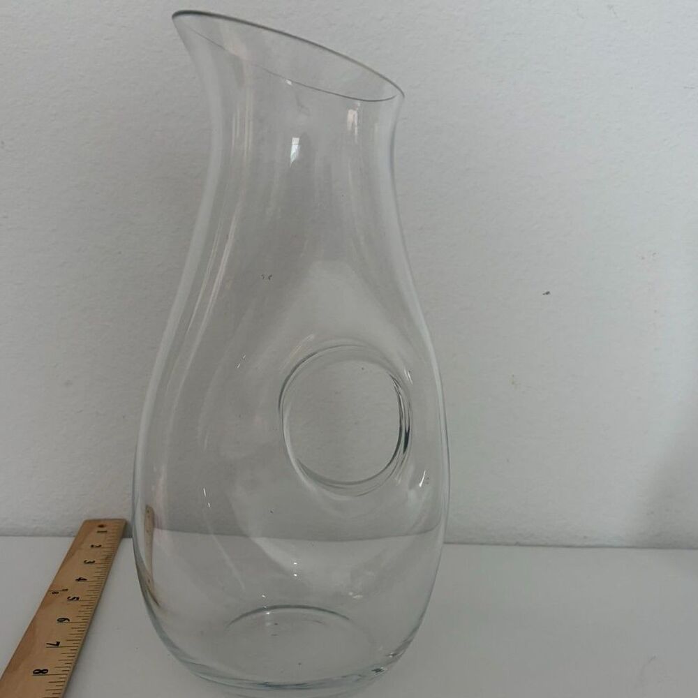 vtg clear glass doughnut hole pitcher carafe